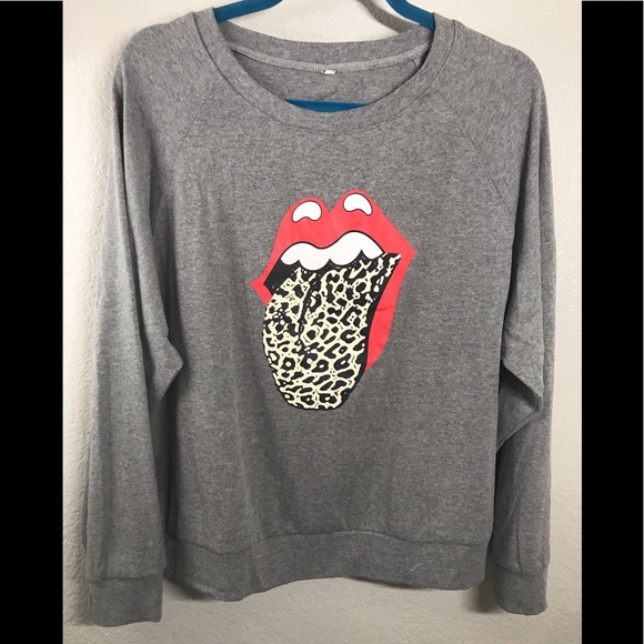 Grey Pullover Leopard Tongue Sweatshirt - Picture 5 of 6